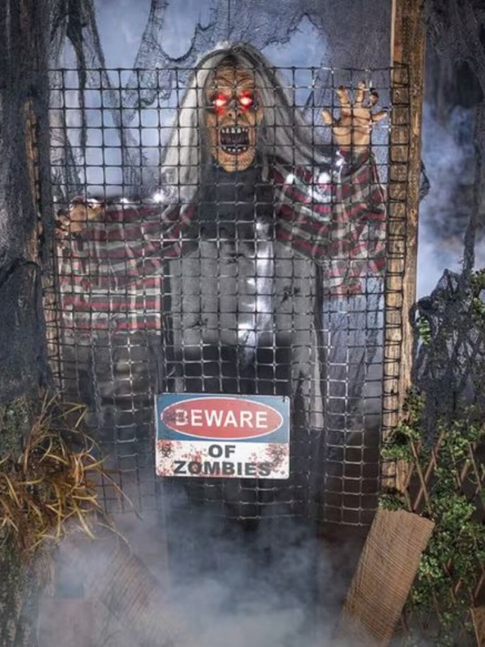 NEW~5 Ft. Animated Electric Fence Beware of Zombies Halloween Decoration